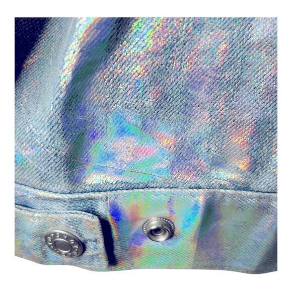 Topshop Moto Foil Iridescent Oversized Denim Jacket US 12 - Picture 6 of 14
